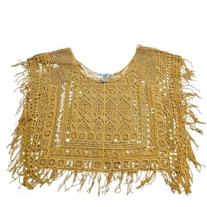 American Rag Cie Boutique Crochet Yellow Fringe Festival Boho Crop Top Size S/M